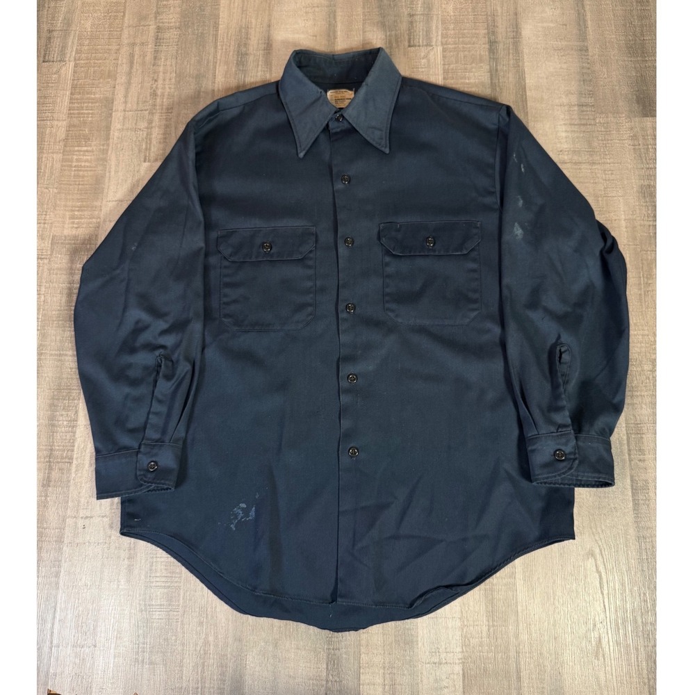 Vintage Big Mac JCPenney Work Shirt Navy Blue Permanent Press Button Up Mens XL